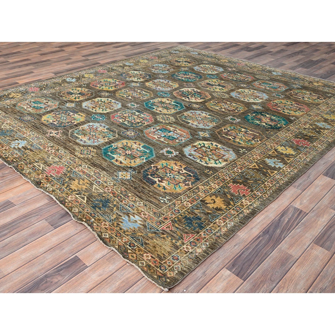 8'5" x 9'11" New Hand Knotted Green Wool Rectangle Oriental Rug - MOA10286341