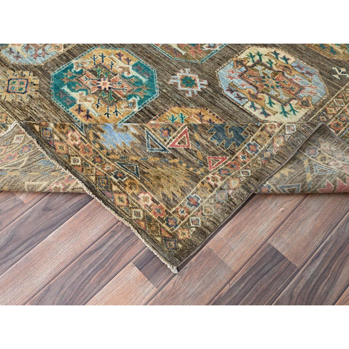 8'5" x 9'11" New Hand Knotted Green Wool Rectangle Oriental Rug - MOA10286341