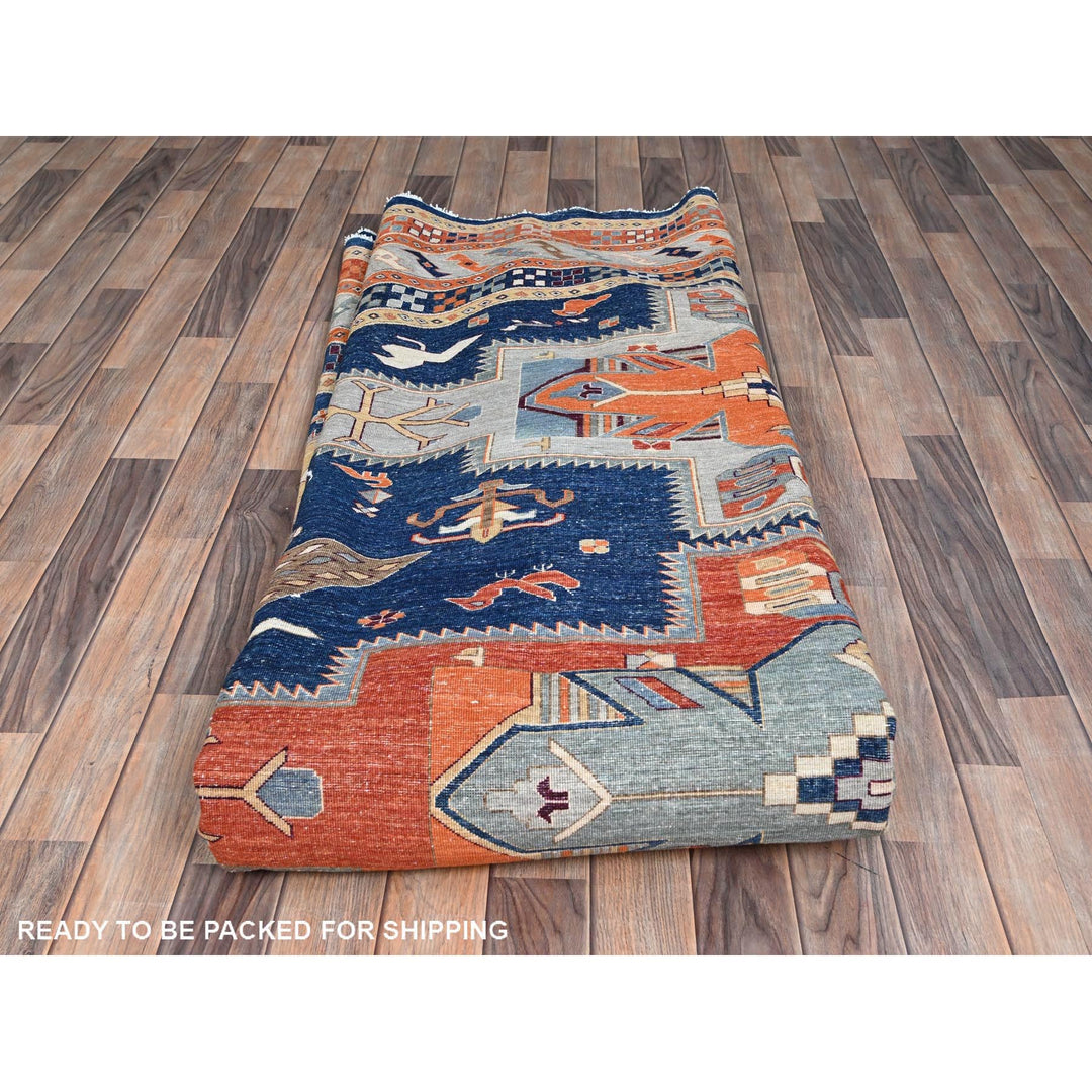 11'7" x 11'7" New Hand Knotted Blue Wool Round Oriental Rug - MOA10286410