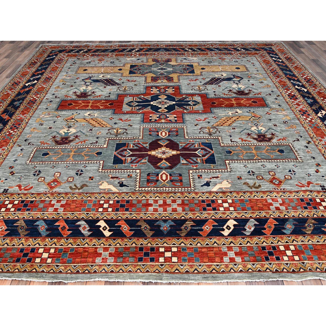 11'6" x 11'9" New Hand Knotted Grey Wool Square Oriental Rug - MOA10286415