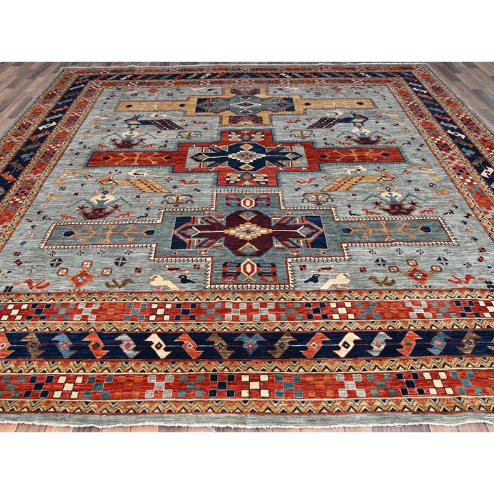 11'6" x 11'9" New Hand Knotted Grey Wool Square Oriental Rug - MOA10286415