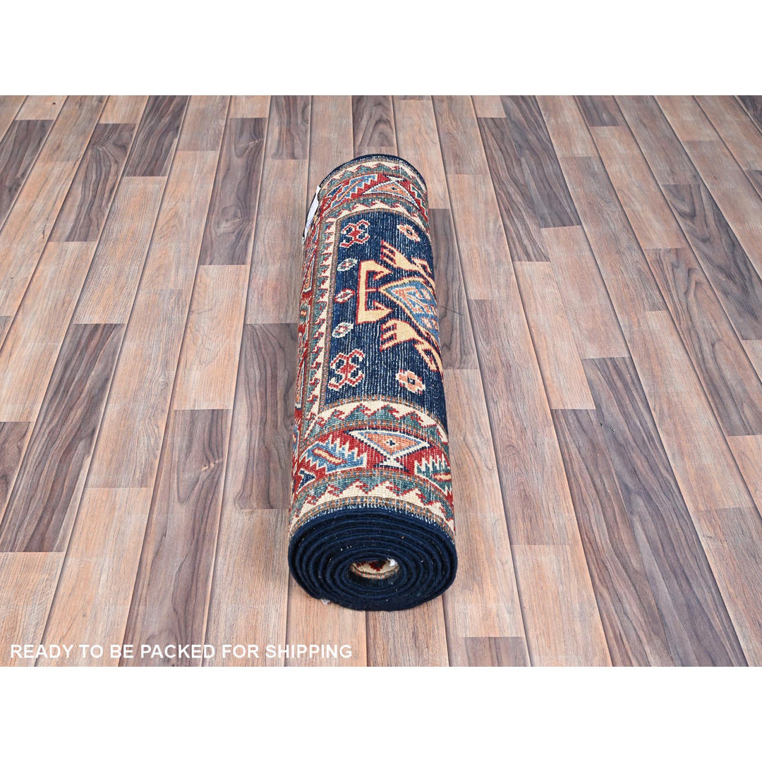 2'7" x 10'1" New Hand Knotted Blue Wool Runner Oriental Rug - MOA10286451