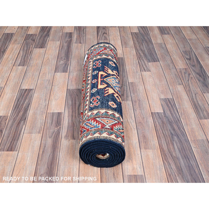 2'7" x 10'1" New Hand Knotted Blue Wool Runner Oriental Rug - MOA10286451