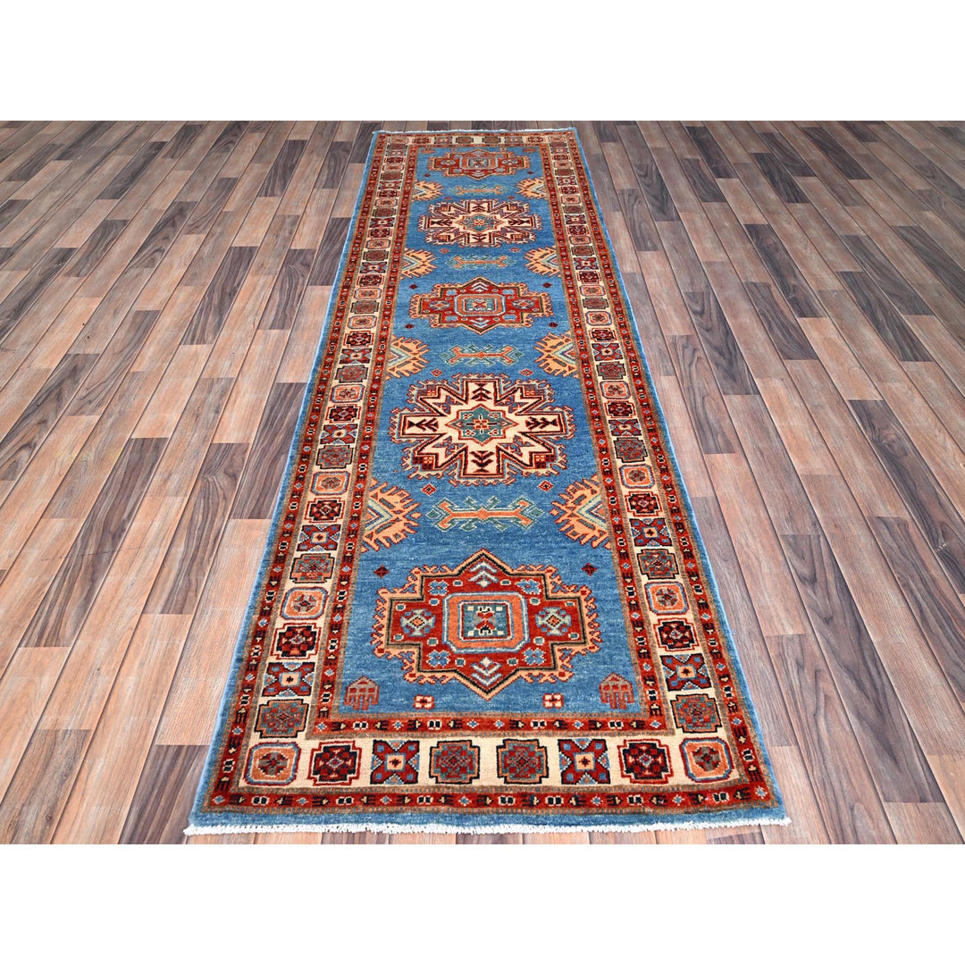 2'10" x 9'7" New Hand Knotted Blue Wool Runner Oriental Rug - MOA10286452