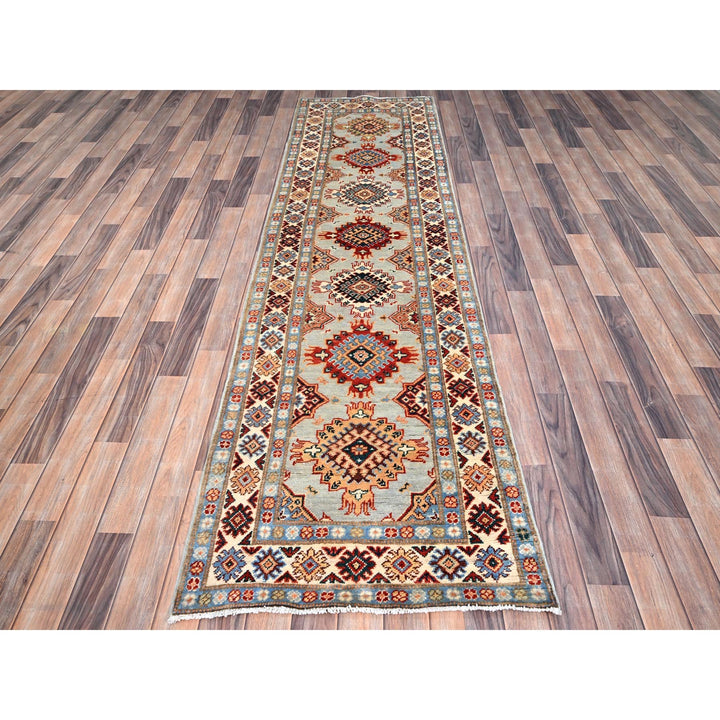 2'8" x 9'5" New Hand Knotted Grey Wool Runner Oriental Rug - MOA10286454