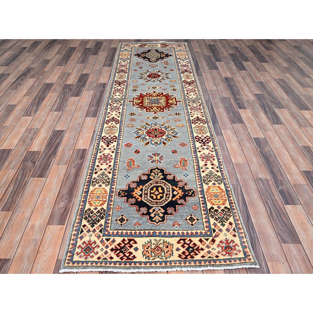 2'9" x 9'8" New Hand Knotted Grey Wool Runner Oriental Rug - MOA10286459