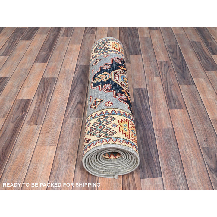 2'9" x 9'8" New Hand Knotted Grey Wool Runner Oriental Rug - MOA10286459