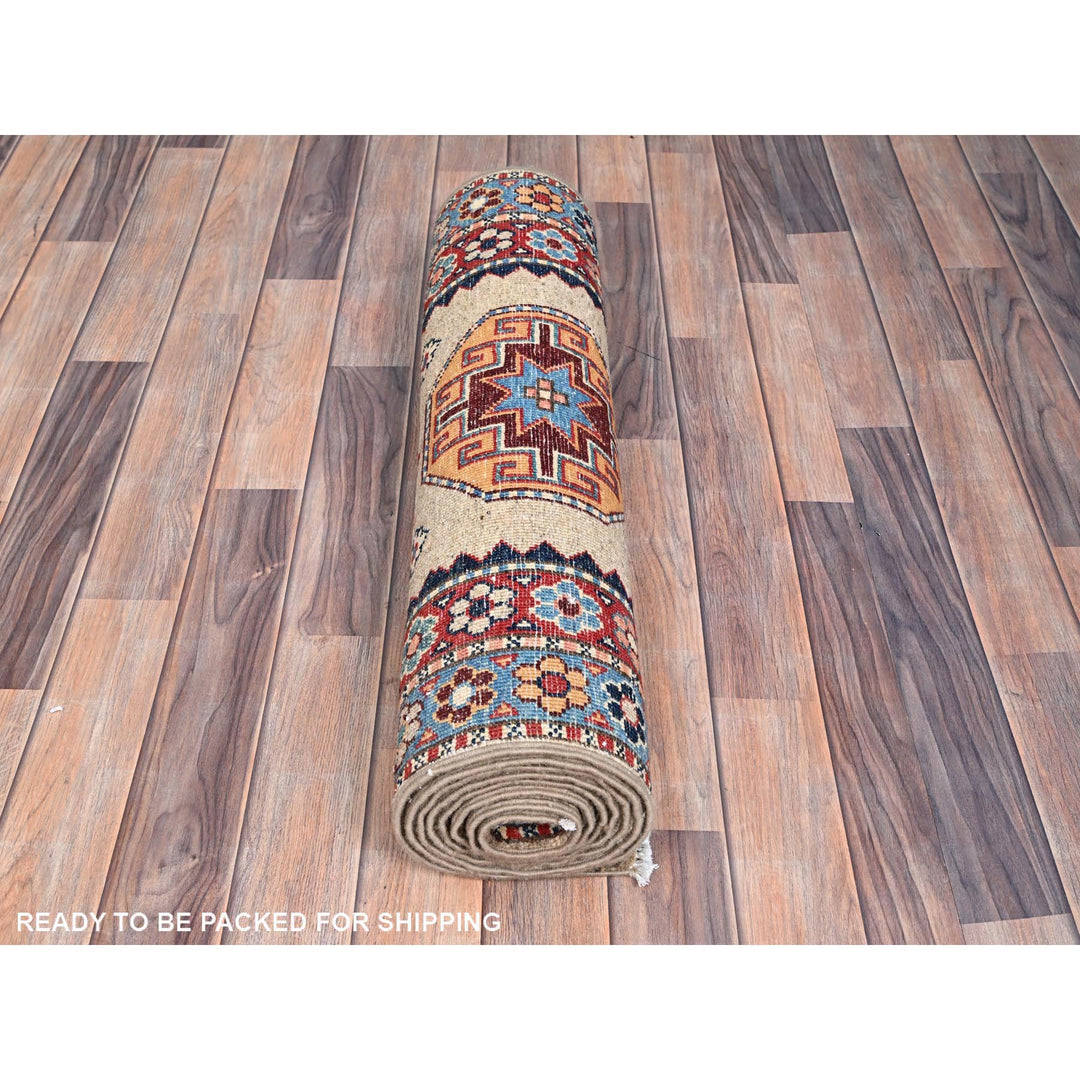 2'7" x 9'8" New Hand Knotted Beige Wool Runner Oriental Rug - MOA10286460