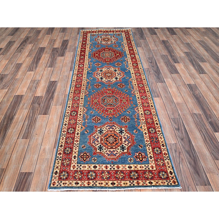 2'8" x 7'10" New Hand Knotted Blue Wool Runner Oriental Rug - MOA10286461