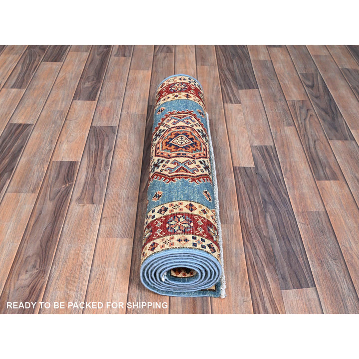 2'8" x 7'10" New Hand Knotted Blue Wool Runner Oriental Rug - MOA10286461