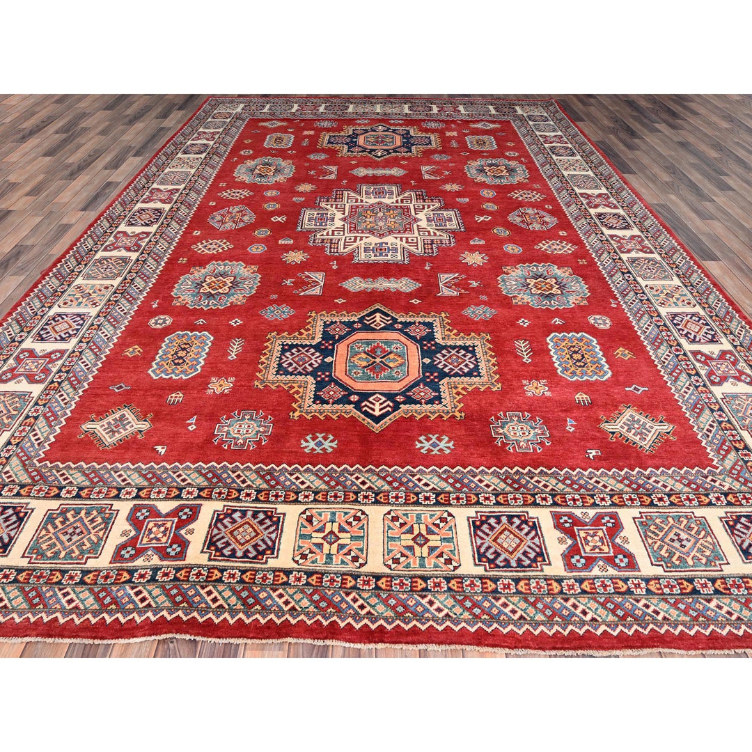 9'9" x 13'8" New Hand Knotted Red Wool Rectangle Oriental Rug - MOA10286471
