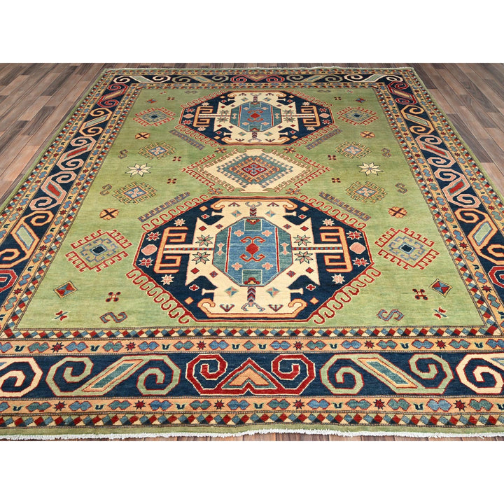 8'1" x 9'6" New Hand Knotted Green Wool Rectangle Oriental Rug - MOA10286472