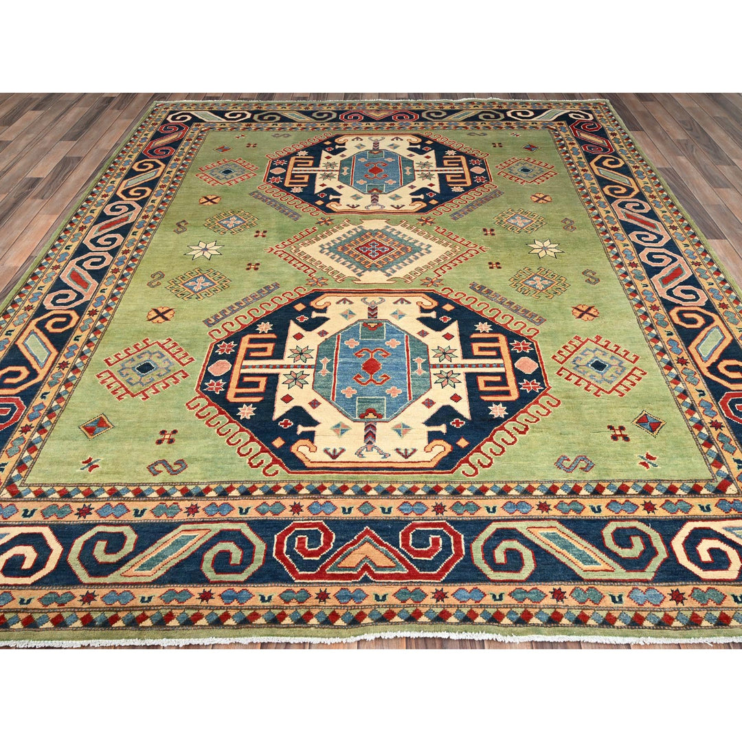 8'1" x 9'6" New Hand Knotted Green Wool Rectangle Oriental Rug - MOA10286472