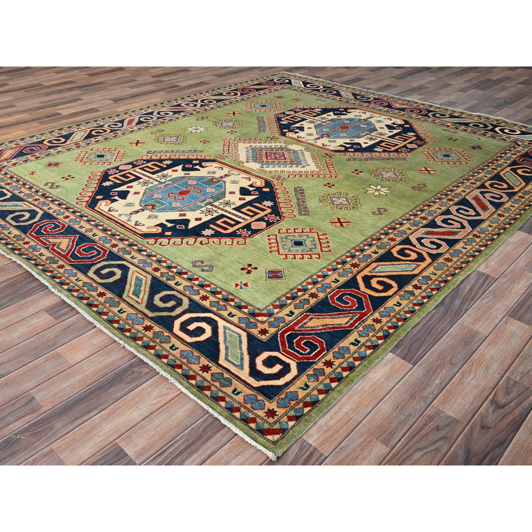 8'1" x 9'6" New Hand Knotted Green Wool Rectangle Oriental Rug - MOA10286472