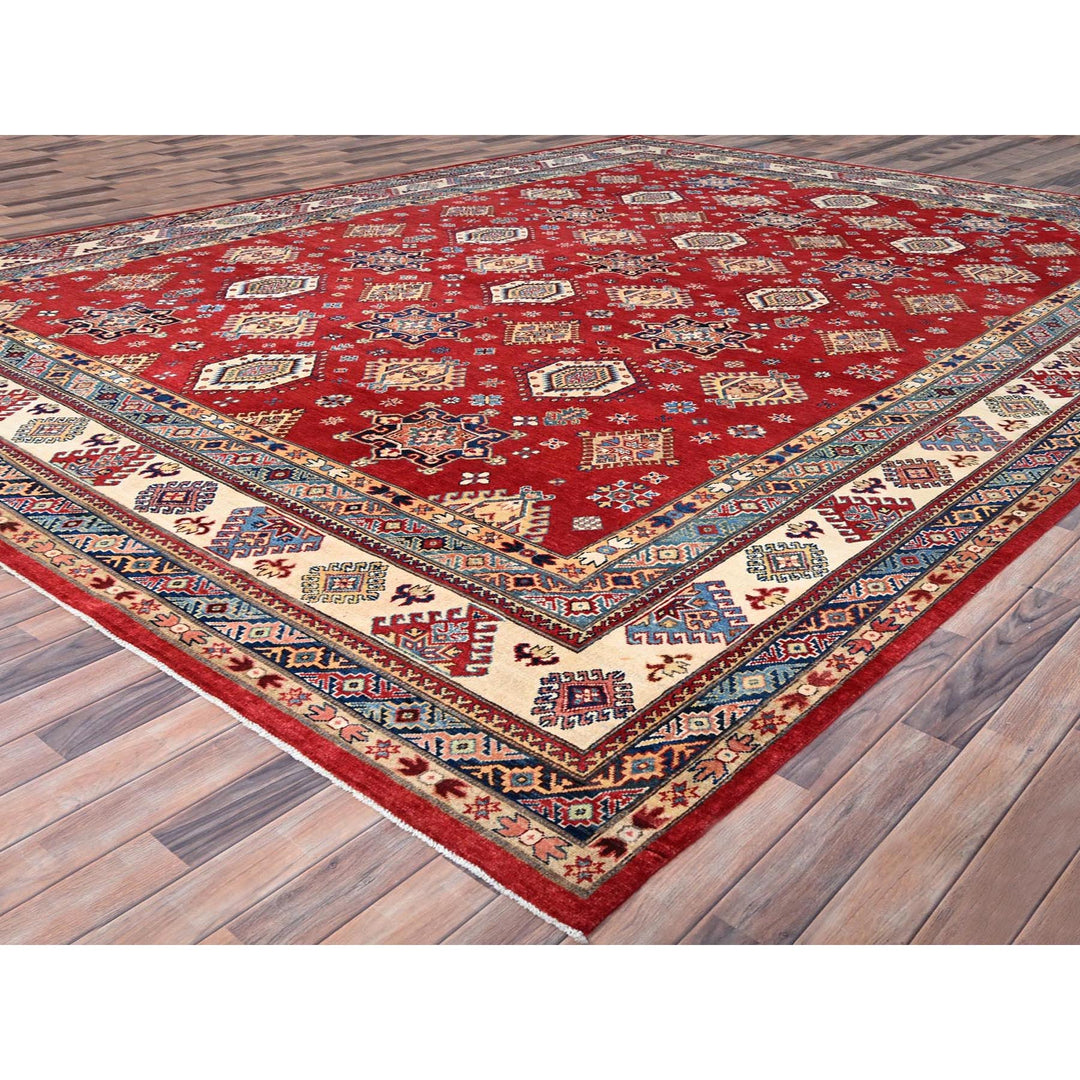 12'0" x 15'9" New Hand Knotted Red Wool Rectangle Oriental Rug - MOA10286484