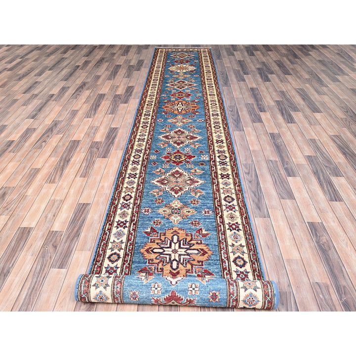 2'11" x 19'8" New Hand Knotted Blue Wool Runner Oriental Rug - MOA10286489