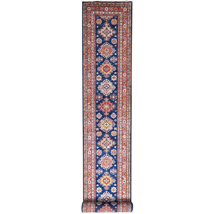 2'9" x 26'3" New Hand Knotted Blue Wool Runner Oriental Rug - MOA10286490