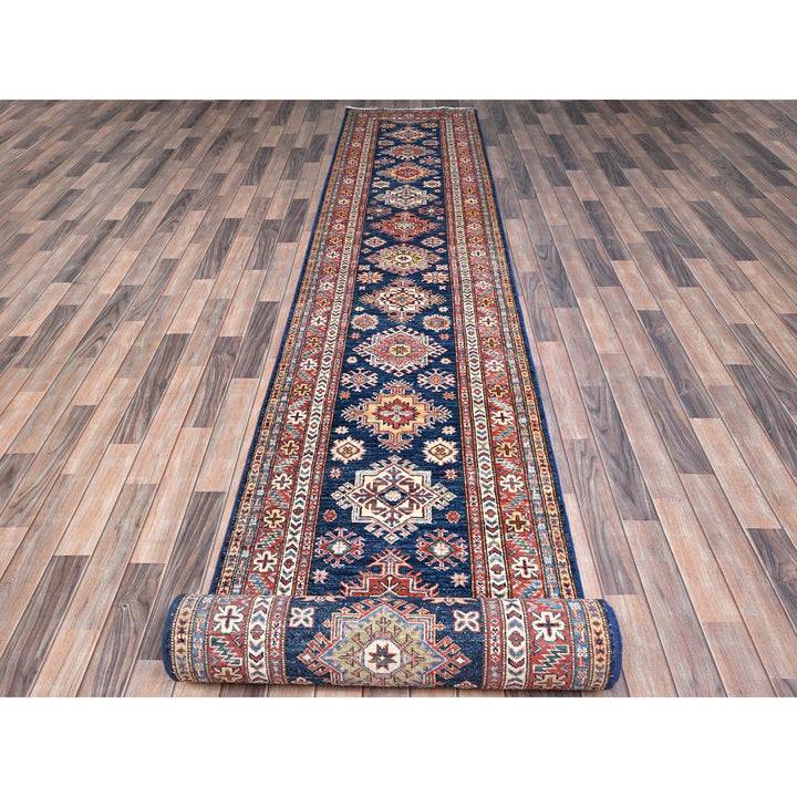 2'9" x 26'3" New Hand Knotted Blue Wool Runner Oriental Rug - MOA10286490