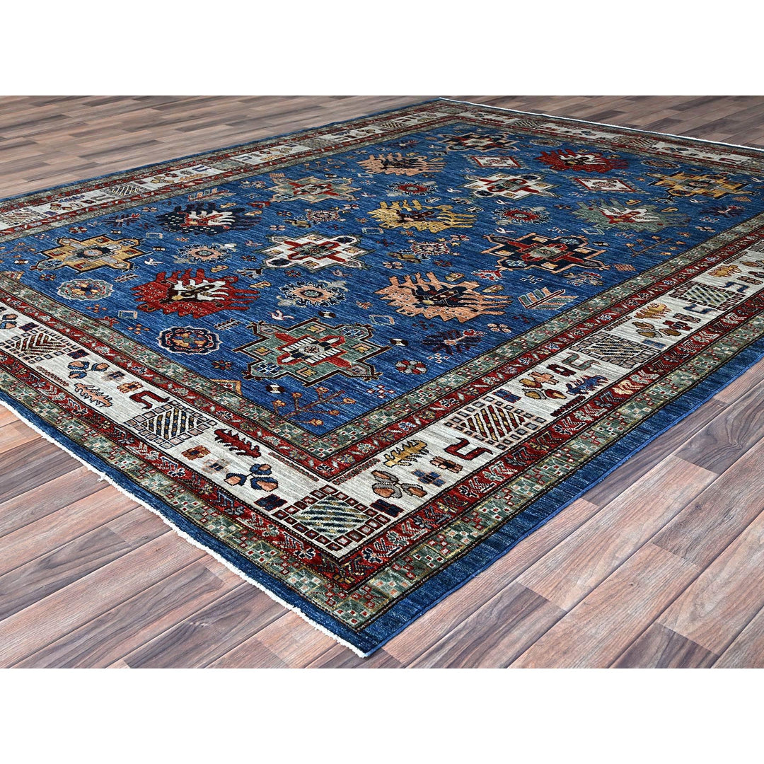 8'2" x 10'1" New Hand Knotted Blue Wool Rectangle Oriental Rug - MOA10286549