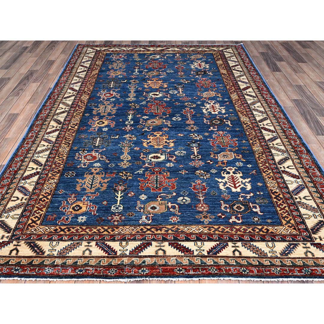 5'10" x 8'9" New Hand Knotted Blue Wool Rectangle Oriental Rug - MOA10286564
