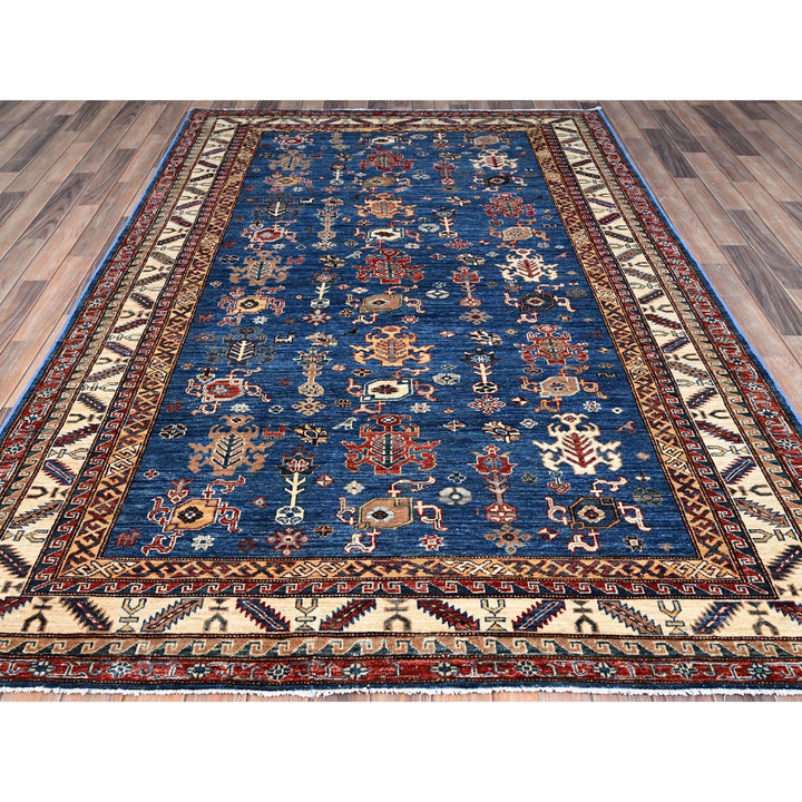 5'10" x 8'9" New Hand Knotted Blue Wool Rectangle Oriental Rug - MOA10286564