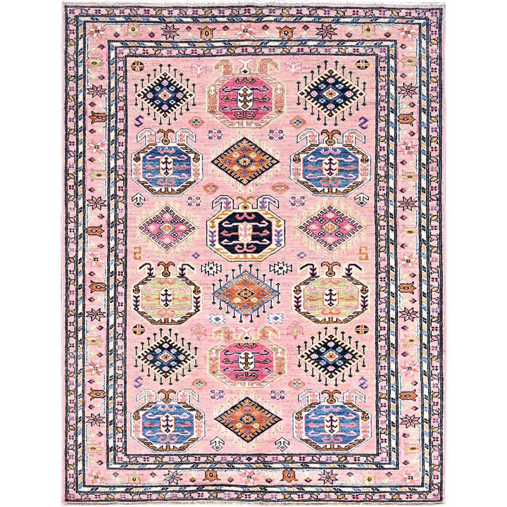 5'1" x 6'7" New Hand Knotted Pink Wool Rectangle Oriental Rug - MOA10286569