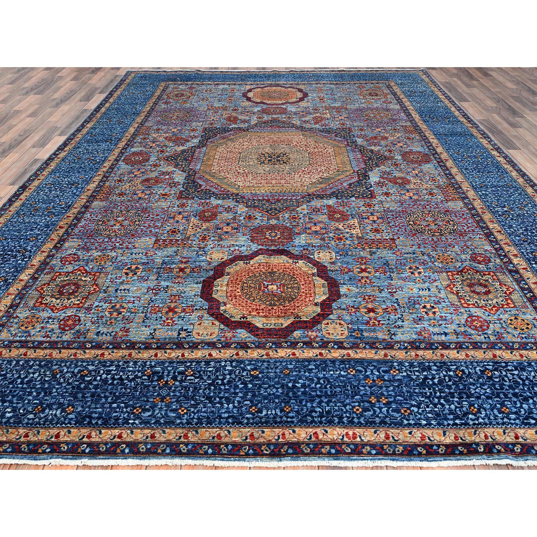 9'10" x 13'8" New Hand Knotted Blue Wool Rectangle Oriental Rug - MOA10286760