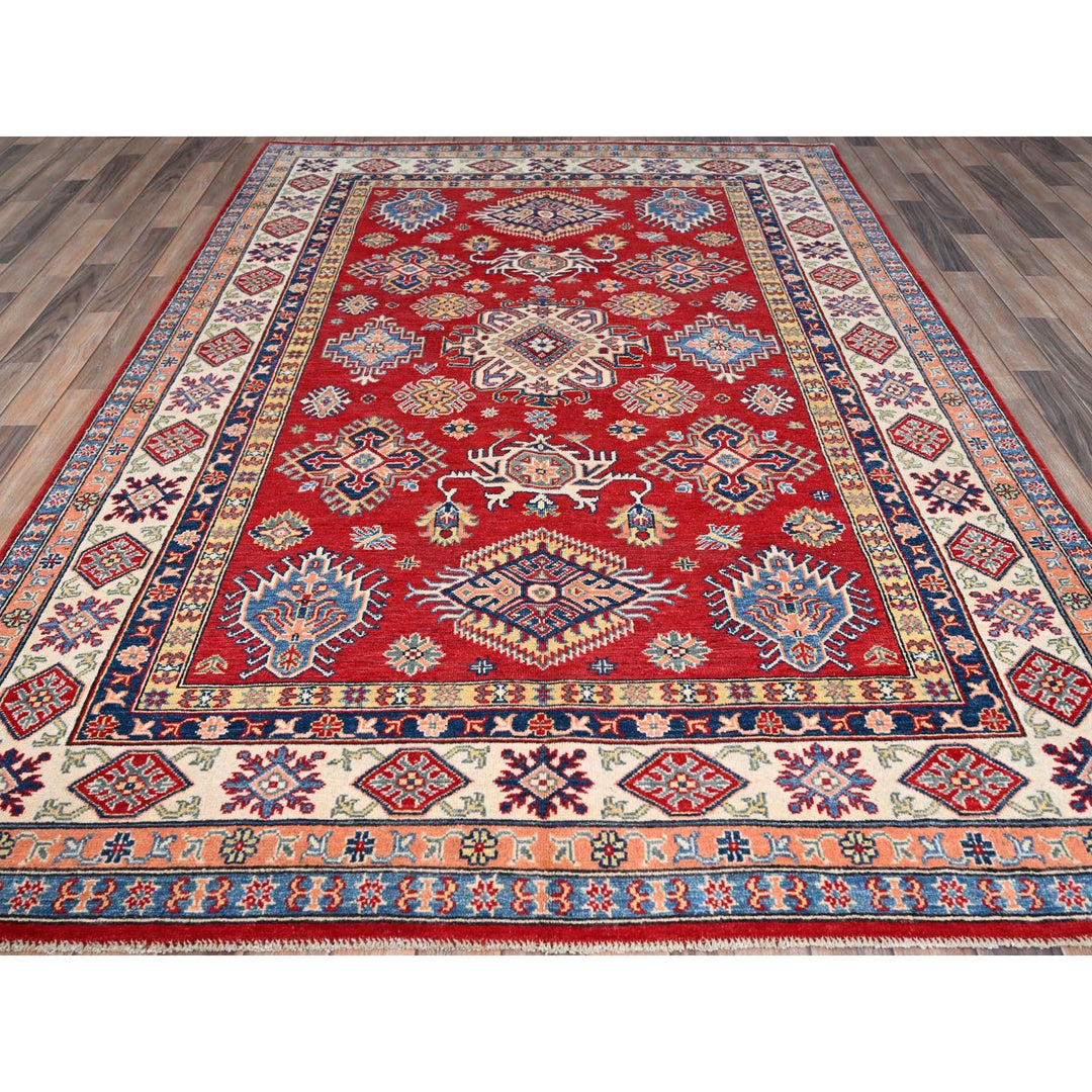6'1" x 9'1" New Hand Knotted Red Wool Rectangle Oriental Rug - MOA10286789