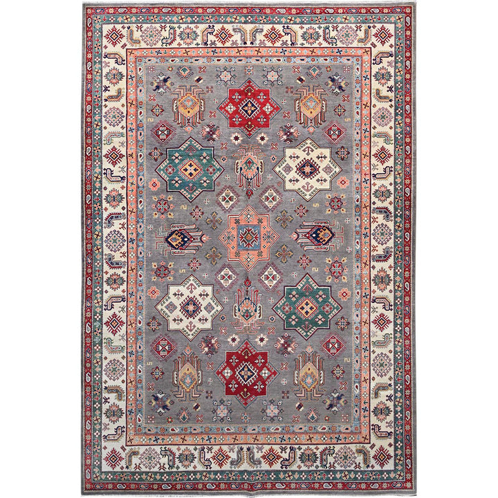 9'9" x 14'8" New Hand Knotted Grey Wool Rectangle Oriental Rug - MOA10286863