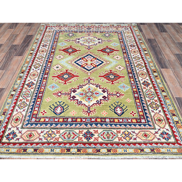 4'1" x 6'2" New Hand Knotted Green Wool Rectangle Oriental Rug - MOA10286878