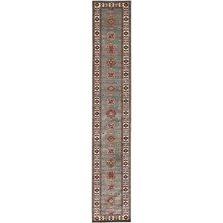 2'9" x 15'5" New Hand Knotted Grey Wool Runner Oriental Rug - MOA10286915