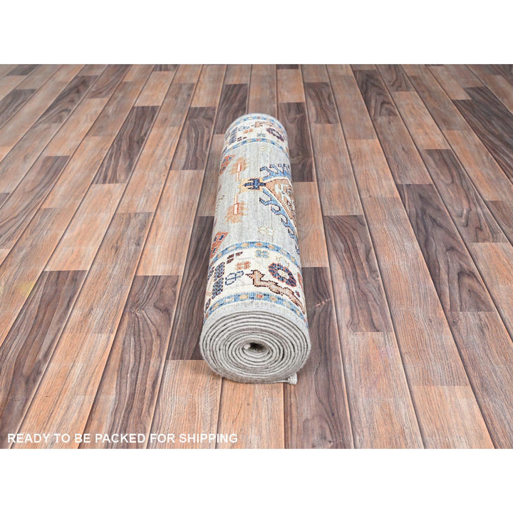 2'7" x 13'5" New Hand Knotted Grey Wool Runner Oriental Rug - MOA10286918