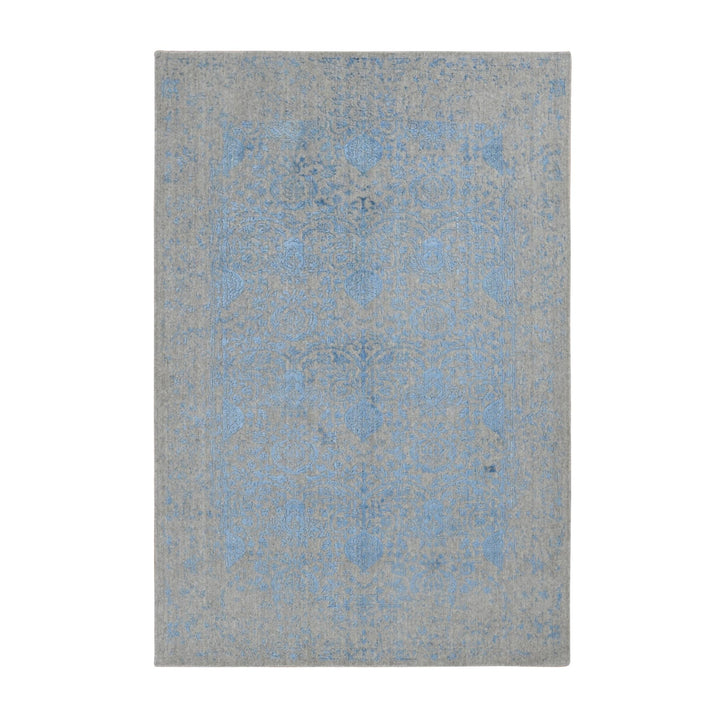 5'10" x 8'9" New Hand Loomed Blue Wool & Silk Rectangle Oriental Rug - MOA10287019