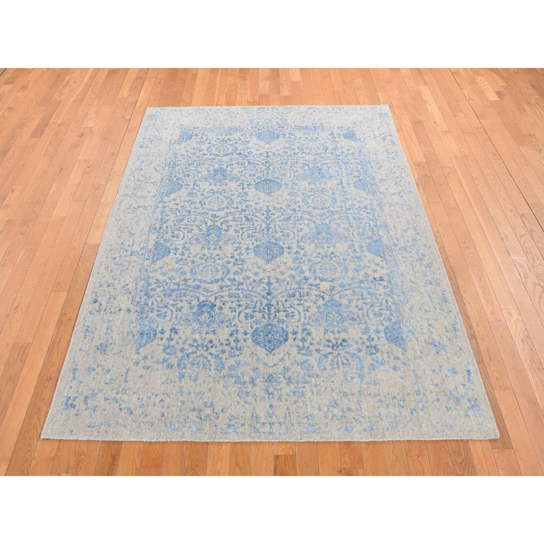 5'10" x 8'9" New Hand Loomed Blue Wool & Silk Rectangle Oriental Rug - MOA10287019