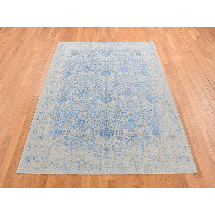 5'10" x 8'9" New Hand Loomed Blue Wool & Silk Rectangle Oriental Rug - MOA10287019