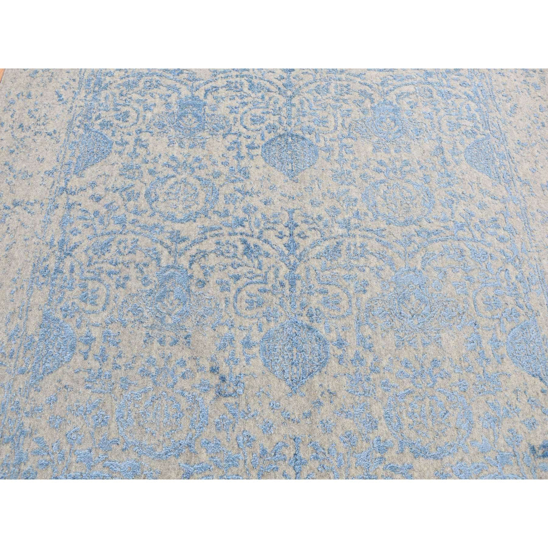 5'10" x 8'9" New Hand Loomed Blue Wool & Silk Rectangle Oriental Rug - MOA10287019