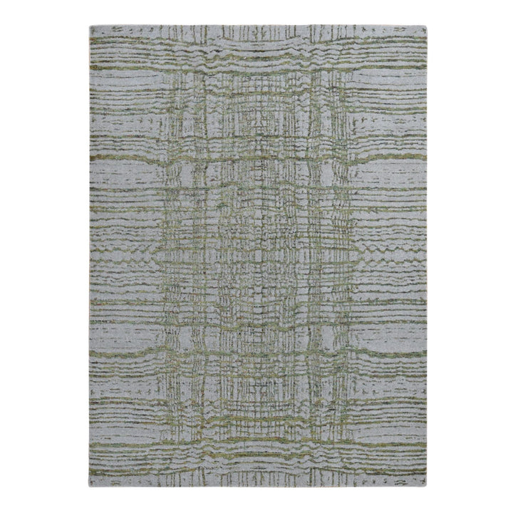 8'0" x 9'10" New Hand Loomed Grey Wool & Silk Rectangle Oriental Rug - MOA10287021