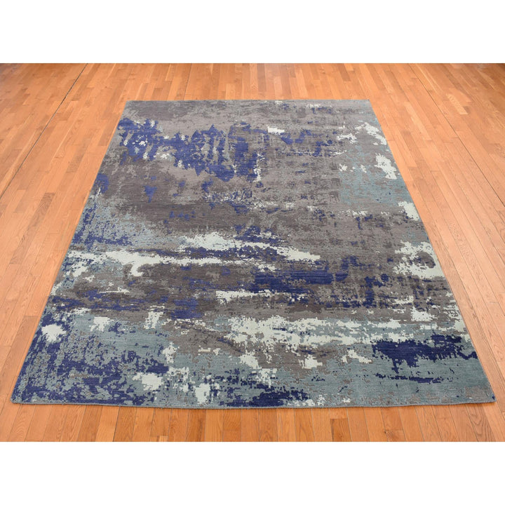 7'10" x 10'0" New Hand Knotted Purple Wool & Silk Rectangle Oriental Rug - MOA10287045