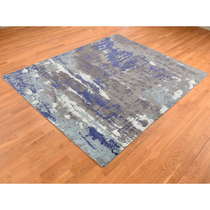 7'10" x 10'0" New Hand Knotted Purple Wool & Silk Rectangle Oriental Rug - MOA10287045