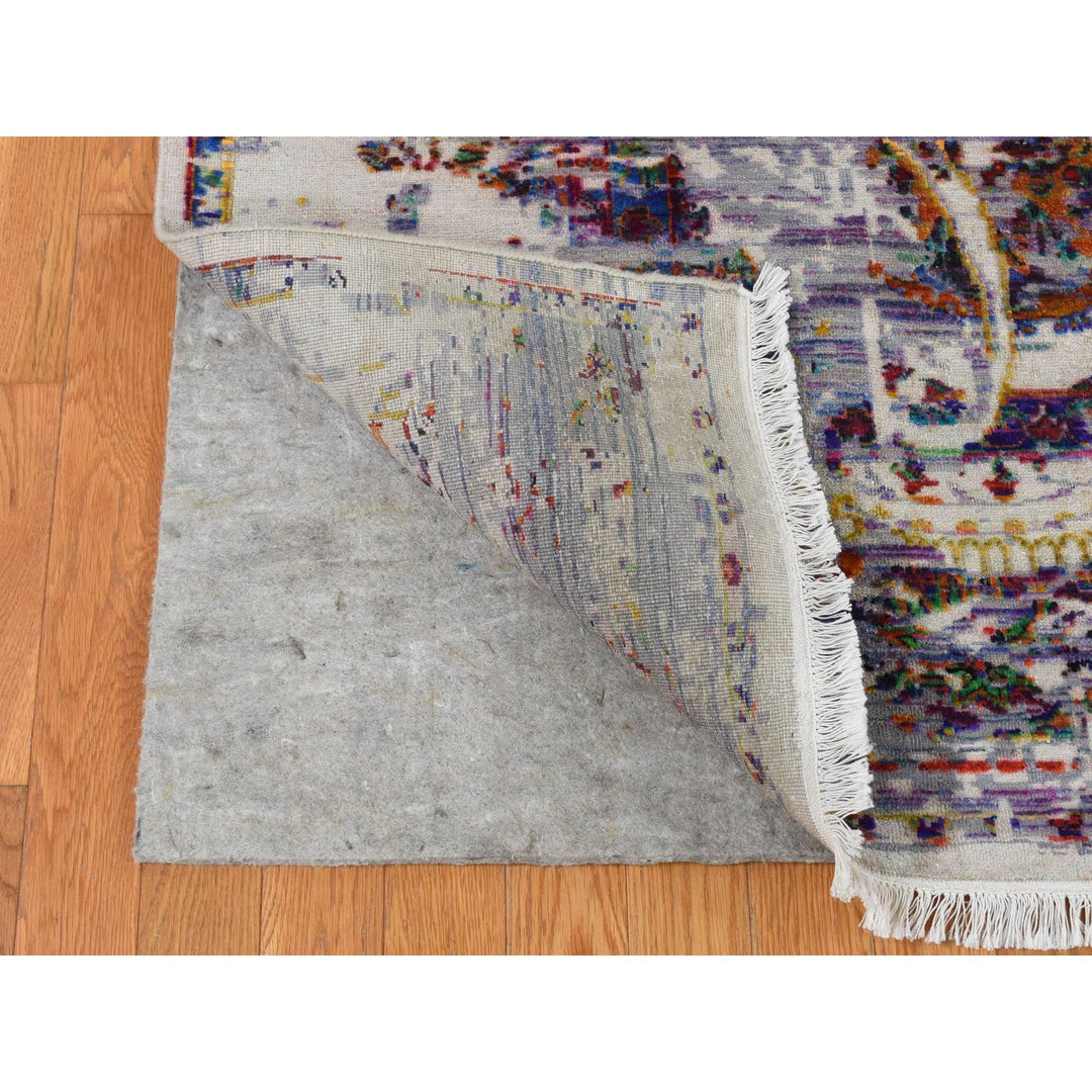 9'0" x 12'0" New Hand Knotted Purple Wool & Sari Silk Rectangle Oriental Rug - MOA10287116