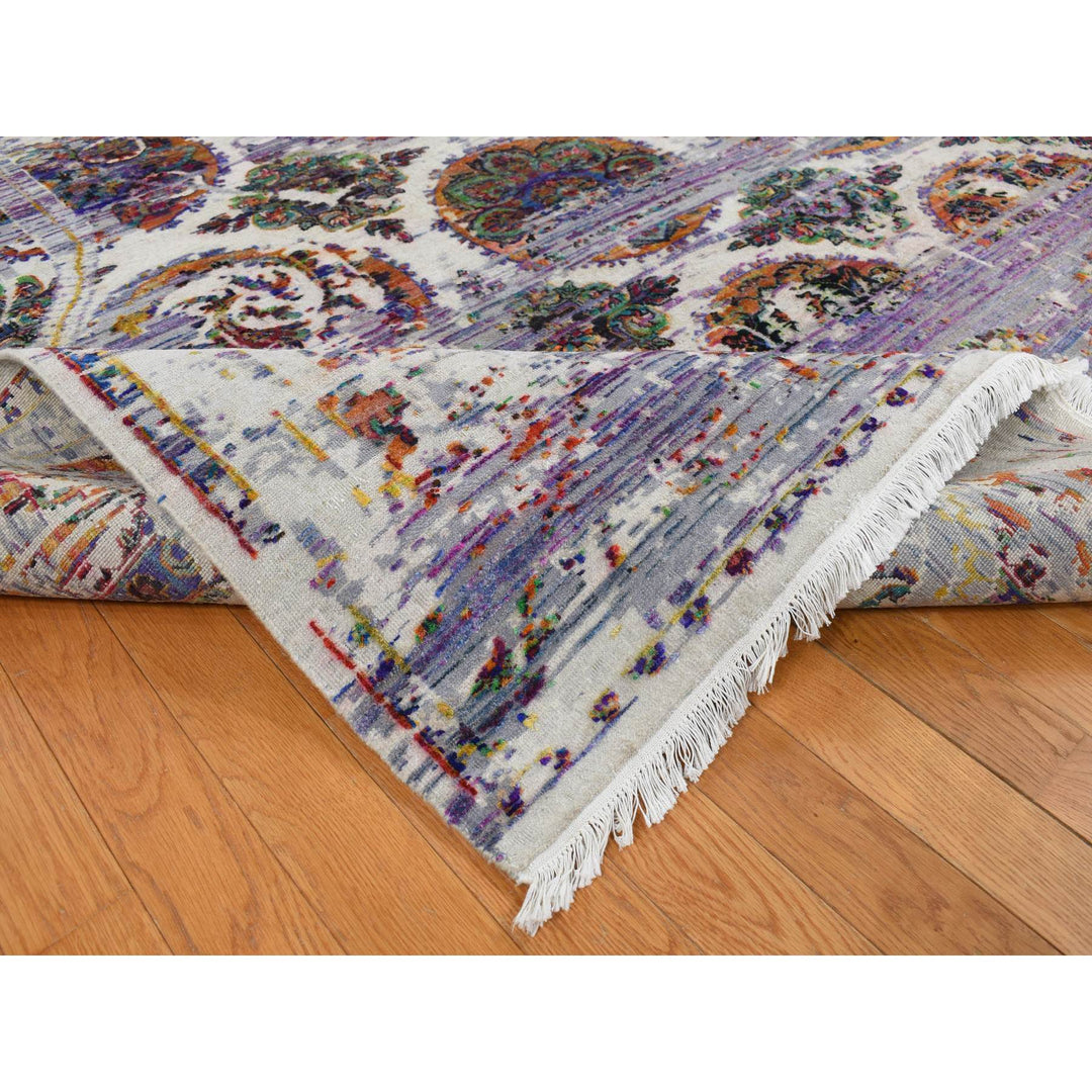 9'0" x 12'0" New Hand Knotted Purple Wool & Sari Silk Rectangle Oriental Rug - MOA10287116