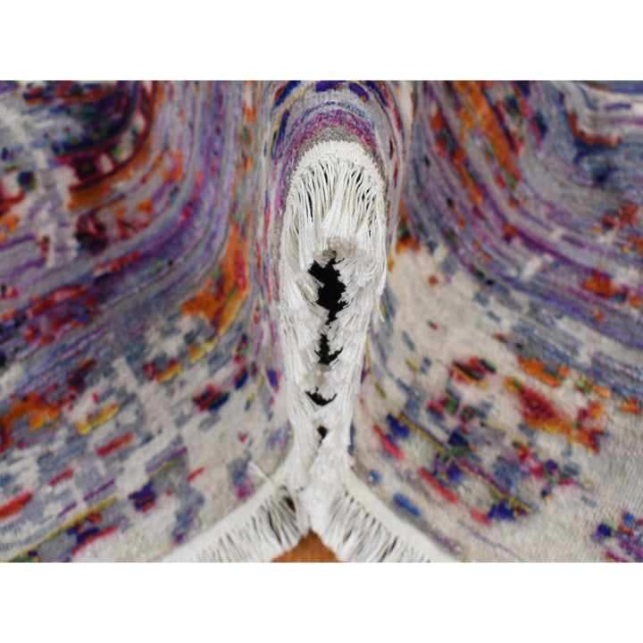 9'0" x 12'0" New Hand Knotted Purple Wool & Sari Silk Rectangle Oriental Rug - MOA10287116