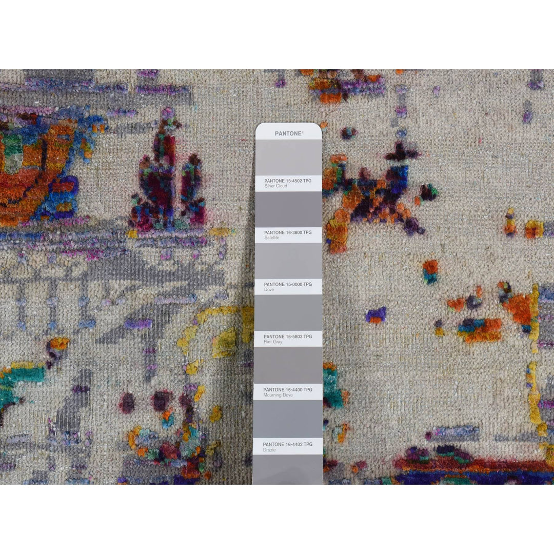 9'0" x 12'0" New Hand Knotted Purple Wool & Sari Silk Rectangle Oriental Rug - MOA10287116