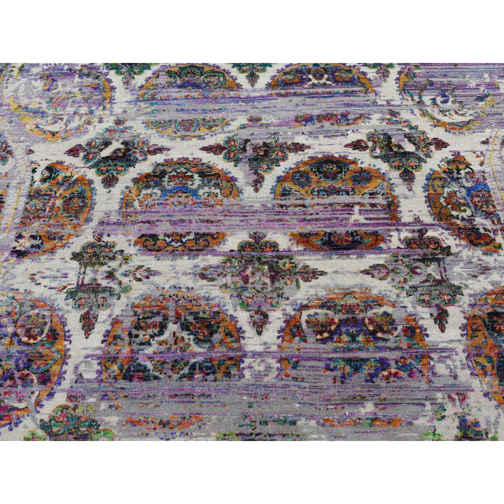 9'0" x 12'0" New Hand Knotted Purple Wool & Sari Silk Rectangle Oriental Rug - MOA10287116