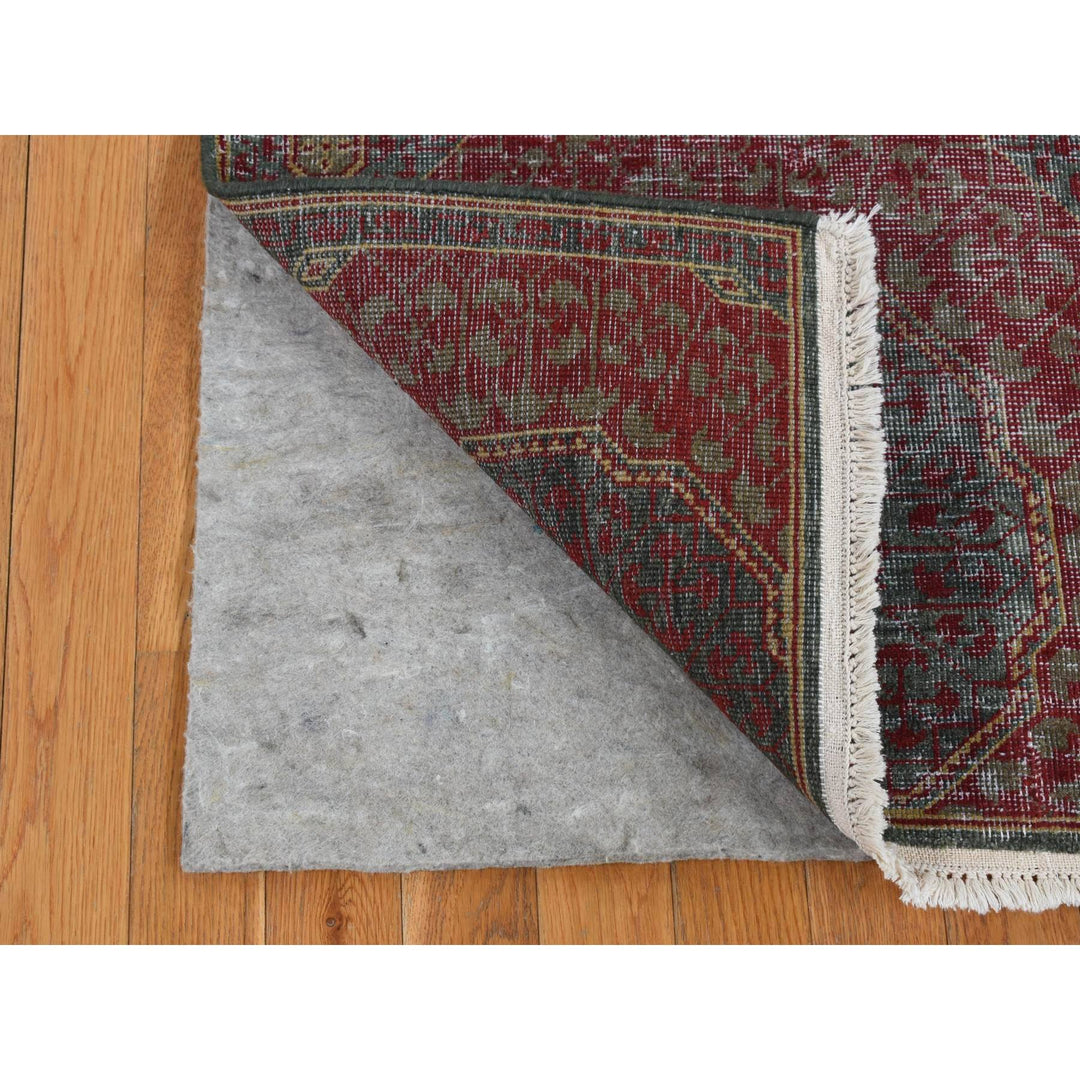 2'6" x 9'10" New Hand Knotted Green Worn Wool Runner Oriental Rug - MOA10287265