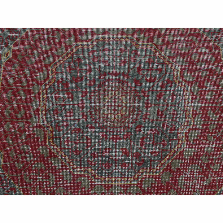 2'6" x 9'10" New Hand Knotted Green Worn Wool Runner Oriental Rug - MOA10287265