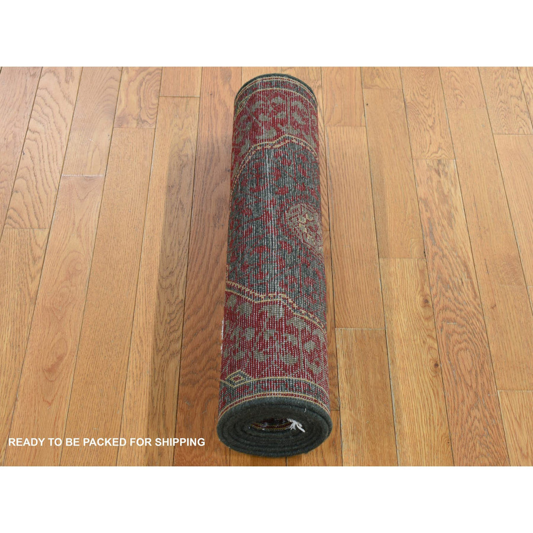 2'6" x 9'10" New Hand Knotted Green Worn Wool Runner Oriental Rug - MOA10287265