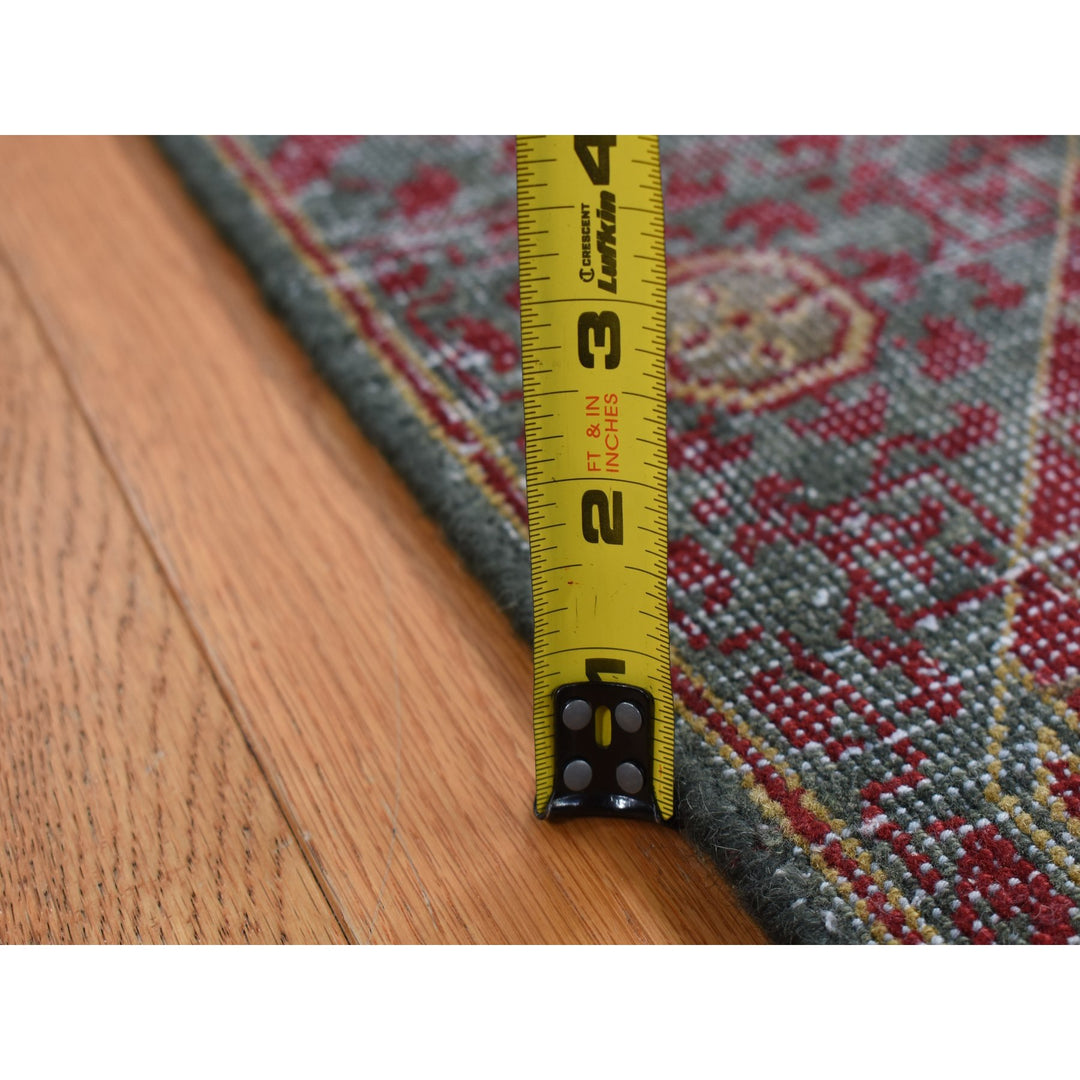 2'6" x 9'10" New Hand Knotted Green Worn Wool Runner Oriental Rug - MOA10287265