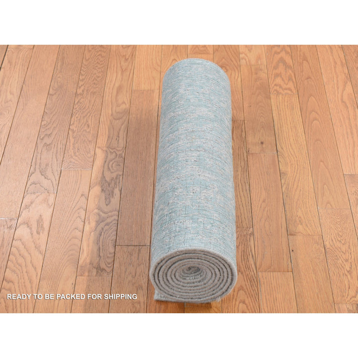 2'6" x 12'1" New Hand Loomed Blue Wool & Art Silk Runner Oriental Rug - MOA10287297