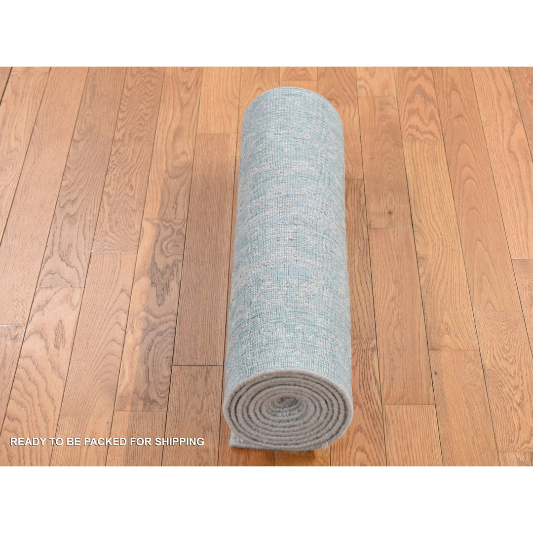 2'6" x 12'1" New Hand Loomed Blue Wool & Art Silk Runner Oriental Rug - MOA10287297